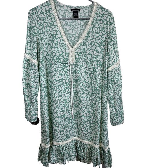 MODA International Women Dress Small Long Sleeve Floral Mint Green& White Lace - Picture 2 of 14